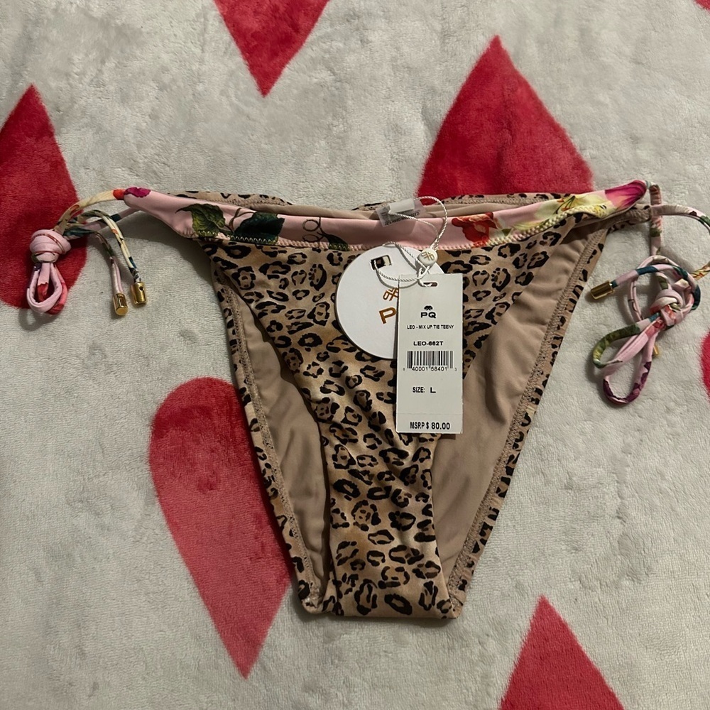 NWT  Pilyq PQ Leopard Eden Mix Up Tie Side Teeny Bikini Bottom - Picture 9 of 10